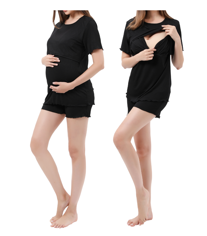Summer Pregnancy Pajama Set Sleepwear Alina Mae Maternity Black Large 