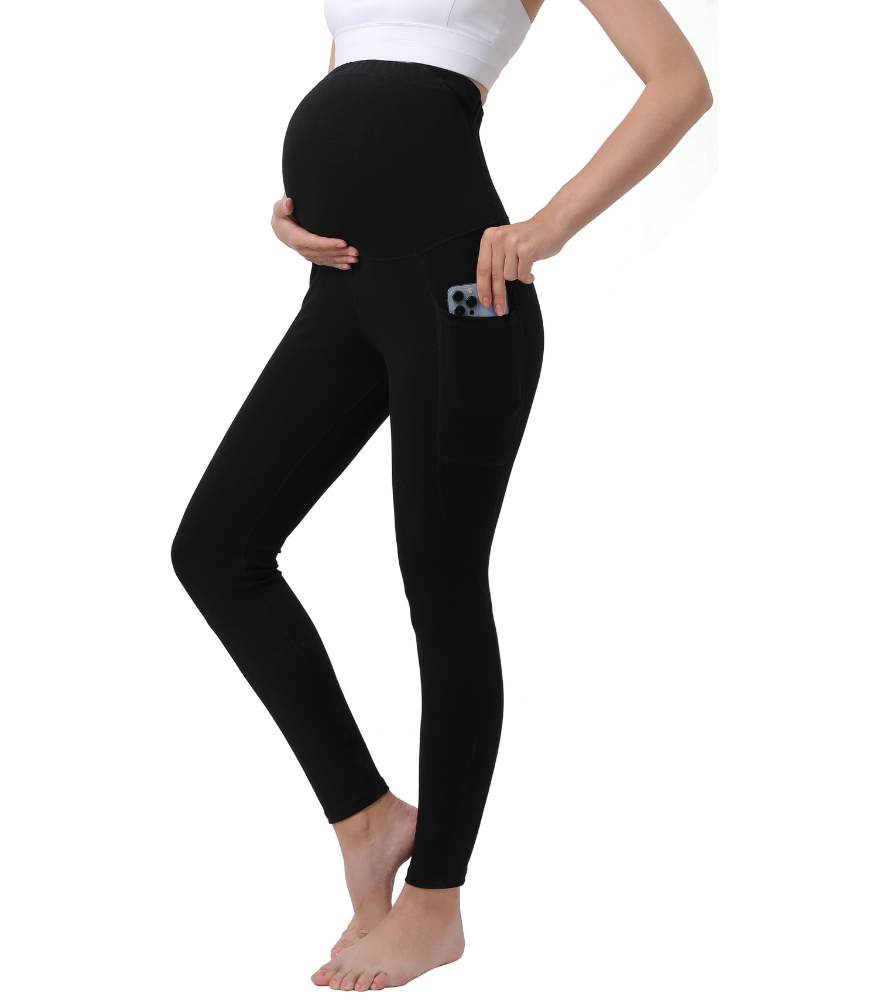 Pregnancy Yoga Pants with Pockets Bottoms Alina Mae Maternity Black Medium 