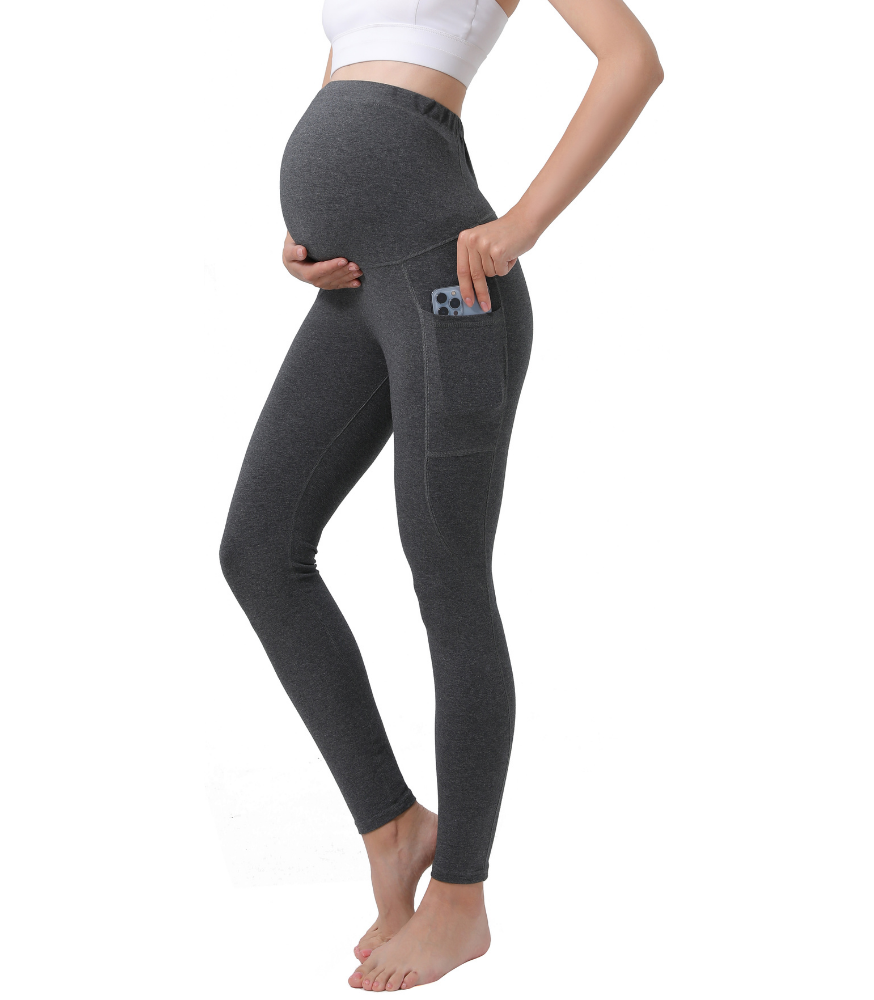 Pregnancy Yoga Pants with Pockets Bottoms Alina Mae Maternity Grey Medium 