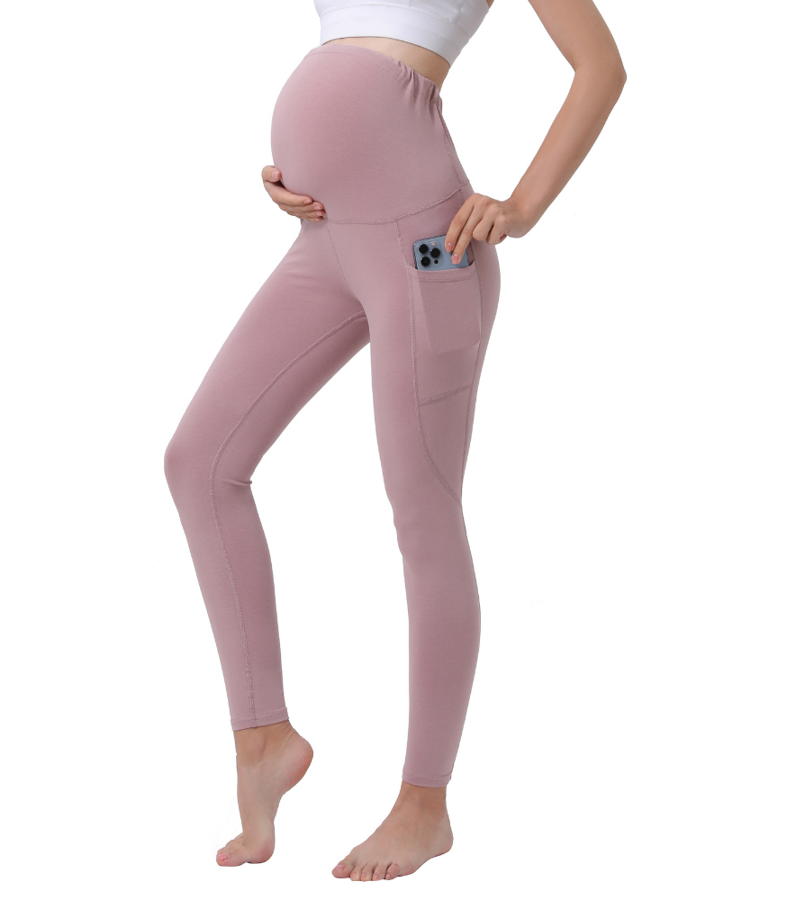 Maternity Yoga Shorts with Pockets Bottoms Alina Mae Maternity Pink Large 