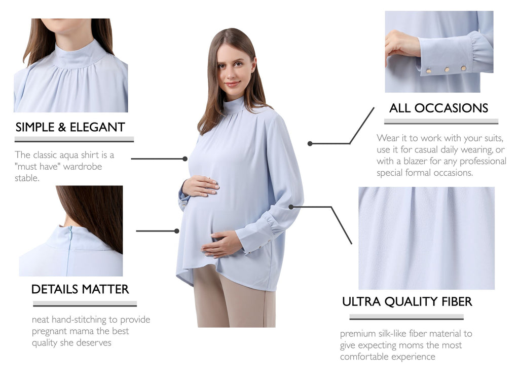 Sky Blue Long Sleeve Mock Neck Maternity Blouse Tops and Blouses Alina Mae Maternity   
