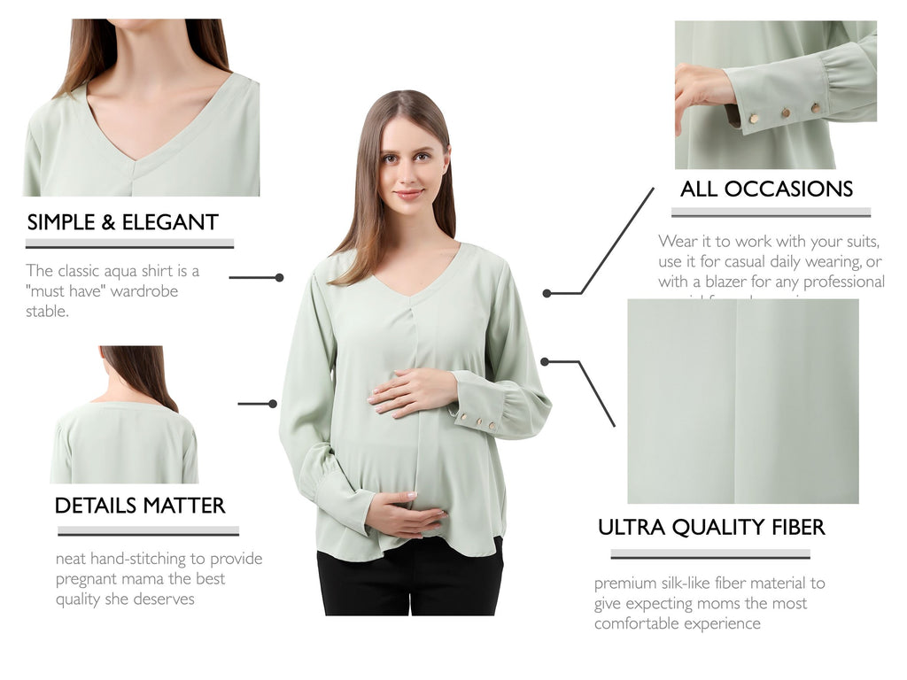 Olive Long Sleeve V-Neck Pleat Maternity Blouse Tops and Blouses Alina Mae Maternity   