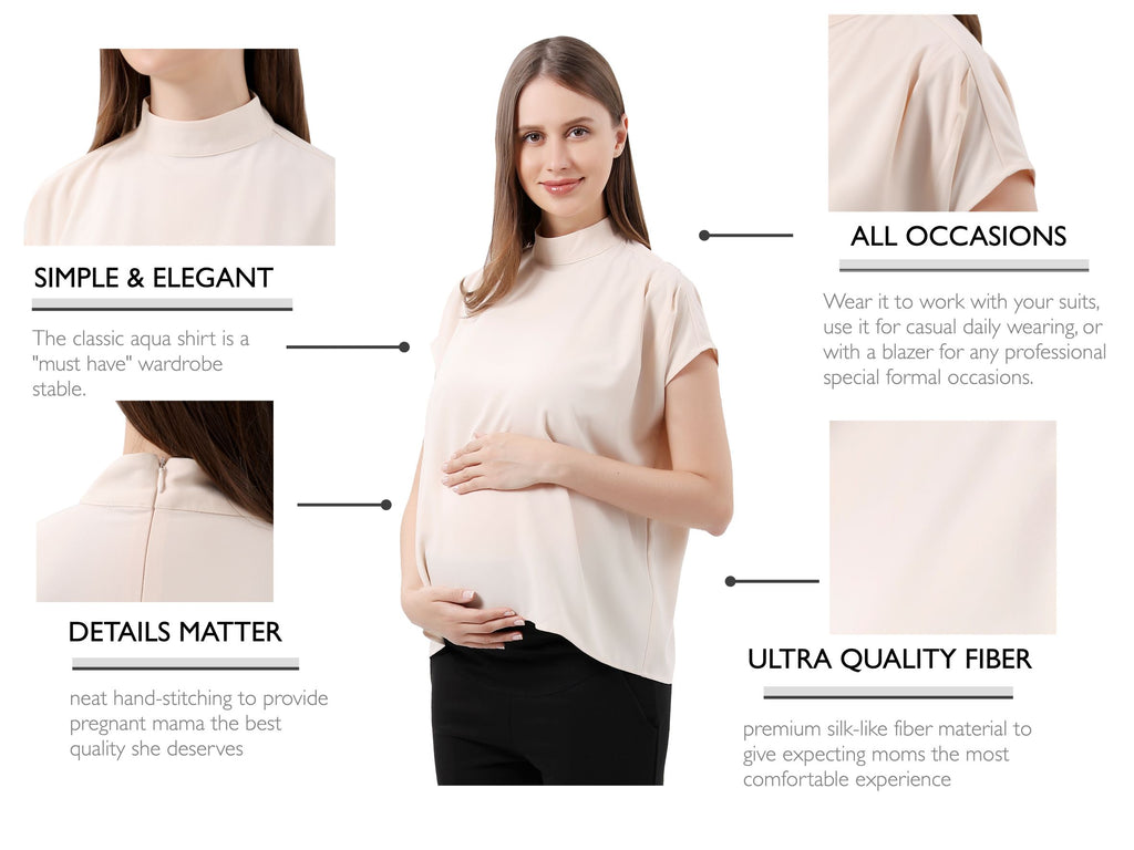 Mock Neck Short Sleeve Shirred Maternity Blouse Tops and Blouses Alina Mae Maternity   