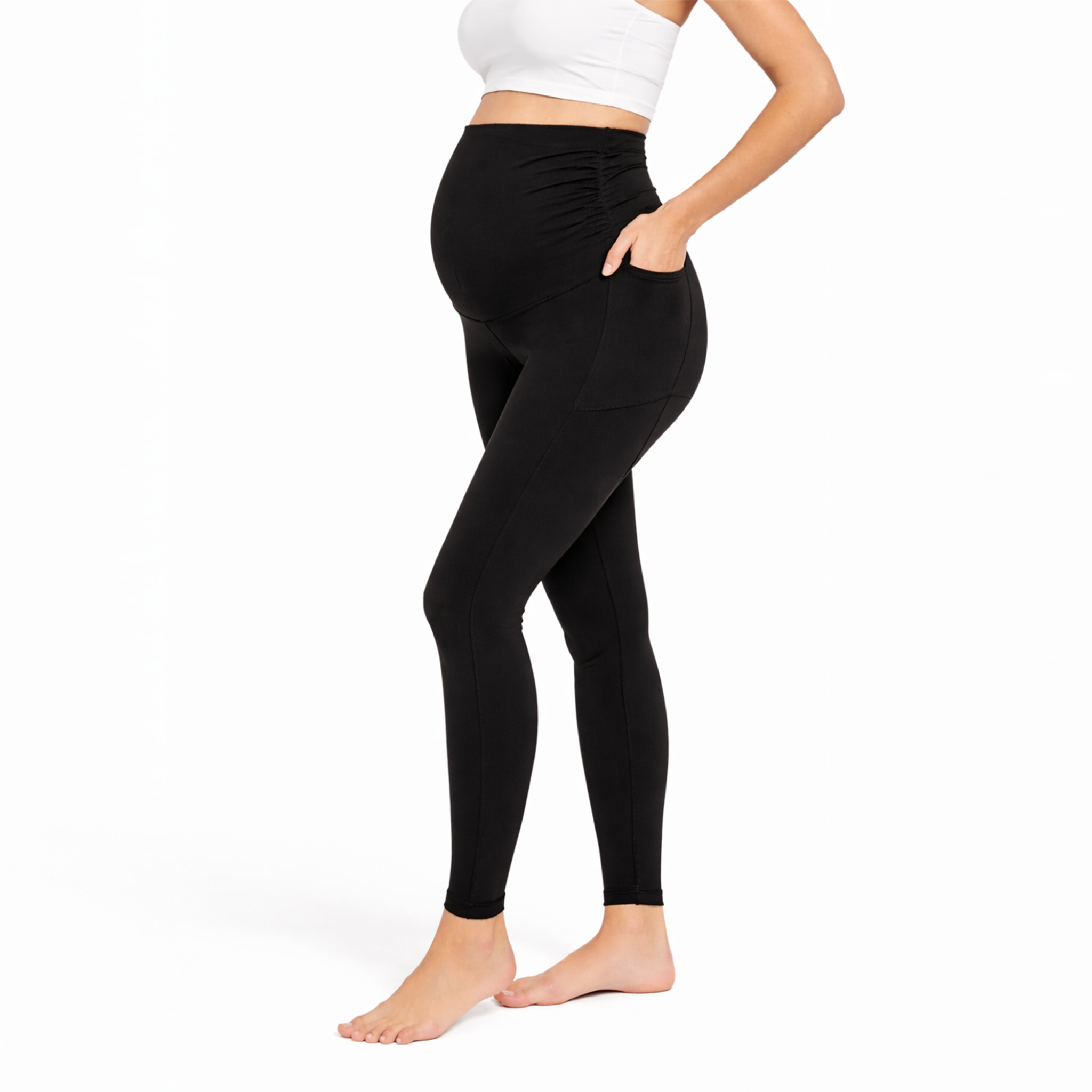 Ruched Maternity Yoga Pants with Pockets - Alina Mae Maternity