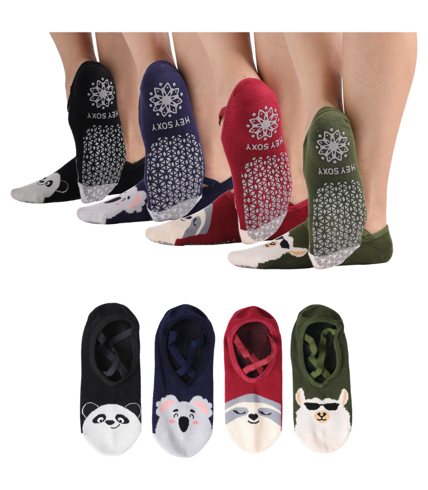 Cute Non-Slip Women's Hospital Socks (Cartoon Style) Socks Alina Mae Maternity 4 Black Panda / Navy Koala / Red Sloth / Green Llama 