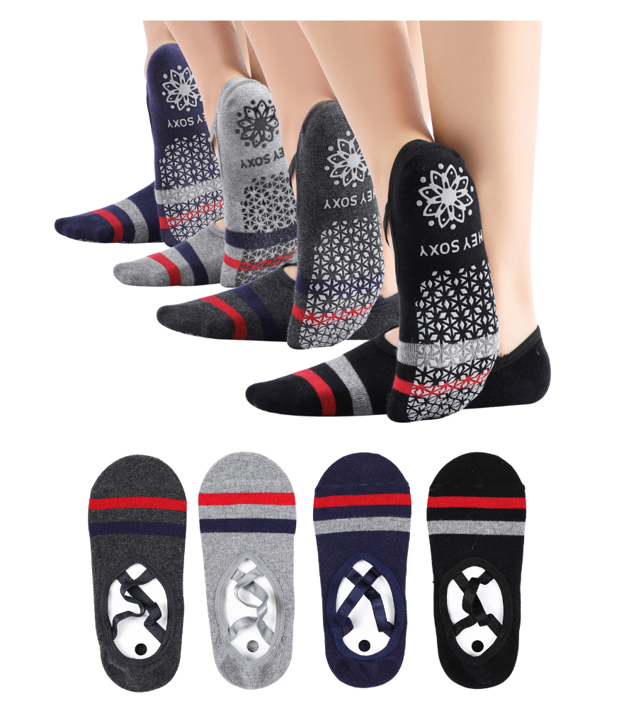 Cute Non-Slip Women's Hospital Socks (Cartoon Style) Socks Alina Mae Maternity 4 Striped Black / Blue / Light Grey / Dark Grey 
