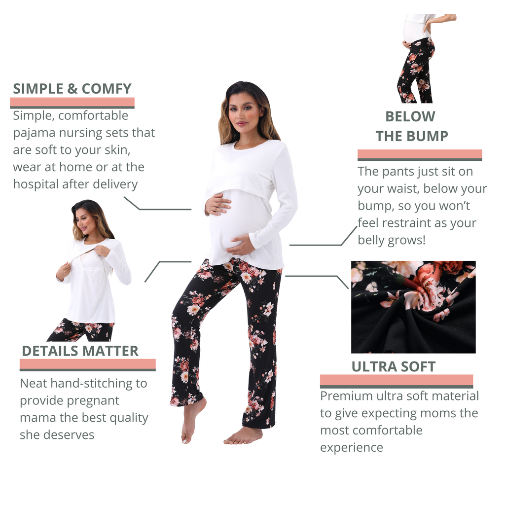 Long Sleeve Bump Friendly Nursing Pajama Set Sleepwear Alina Mae Maternity   