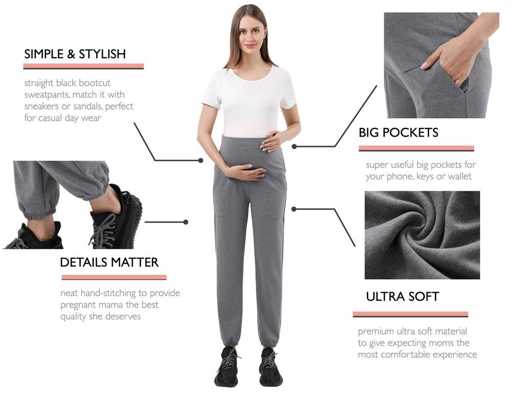Basic Elastic Cuff Maternity Sweatpants Bottoms Alina Mae Maternity   
