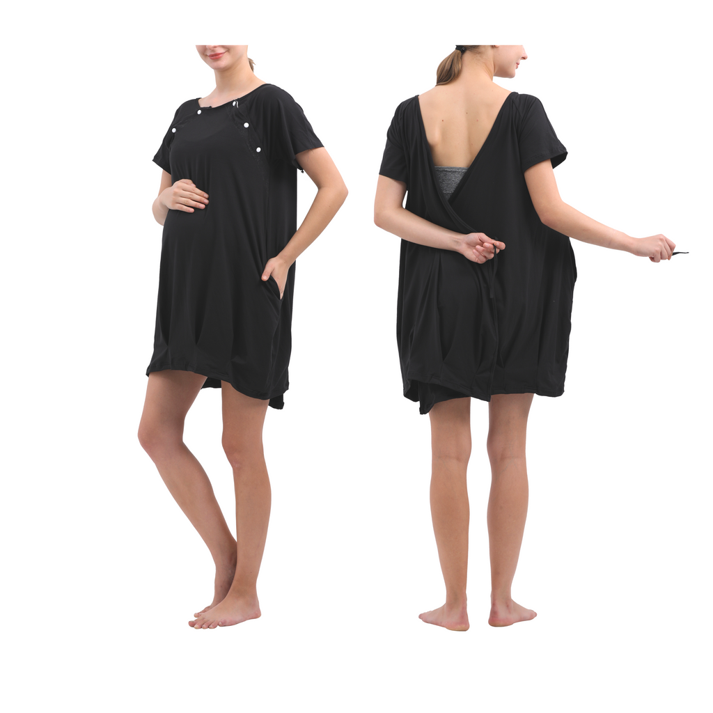 Cloud-Like Soft Hospital Patient Gown Hospital Gowns Alina Mae Maternity Black Large (12-14) 