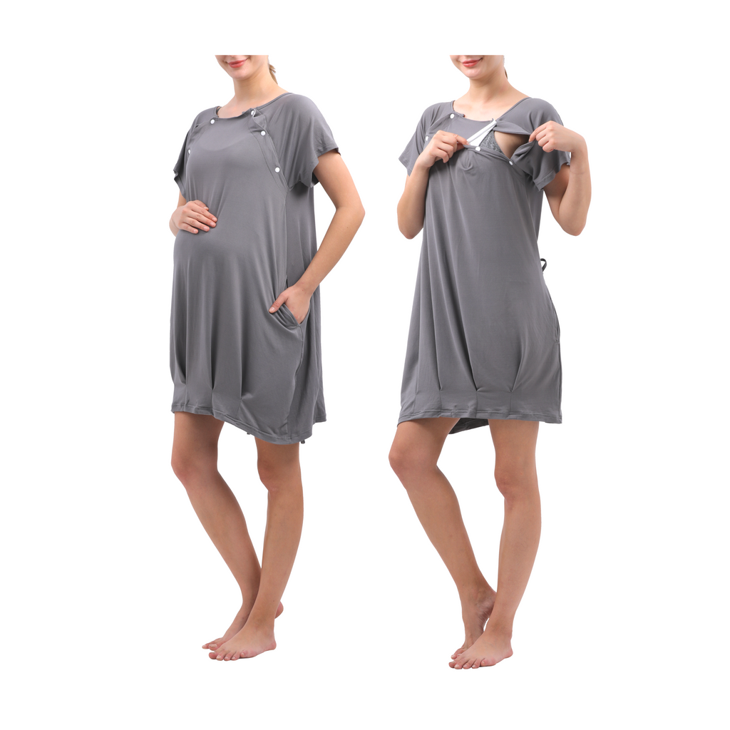 Cloud-Like Soft Hospital Patient Gown Hospital Gowns Alina Mae Maternity Gray Large (12-14) 