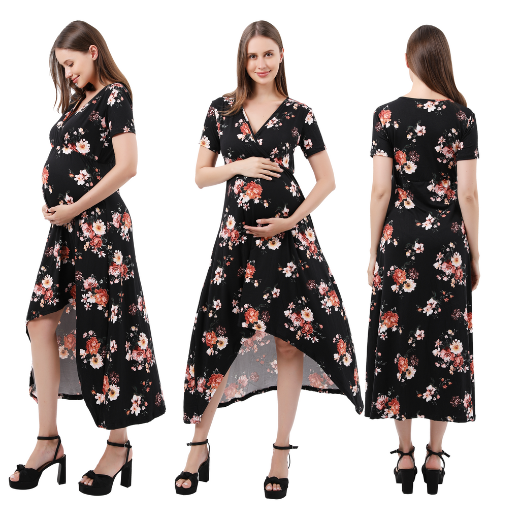 Floral Hi-Low Maternity Maxi Dress Dresses Alina Mae Maternity   