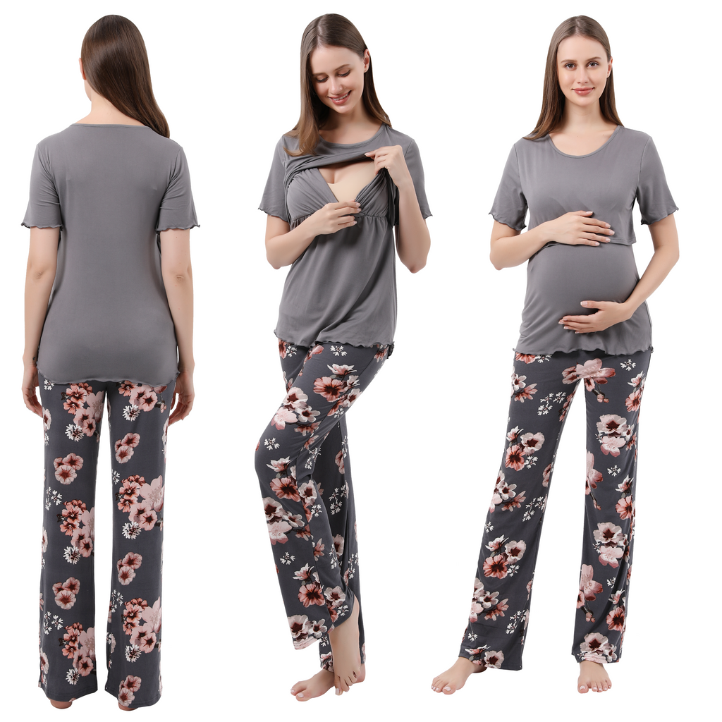 Bump Friendly Nursing Pajama Set Colored Sleepwear Alina Mae Maternity   