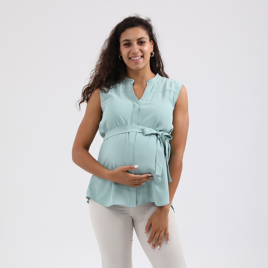 V-Neck Sleeveless Tie Front Maternity Blouse Tops and Blouses Alina Mae Maternity Aqua Large (12-14) 