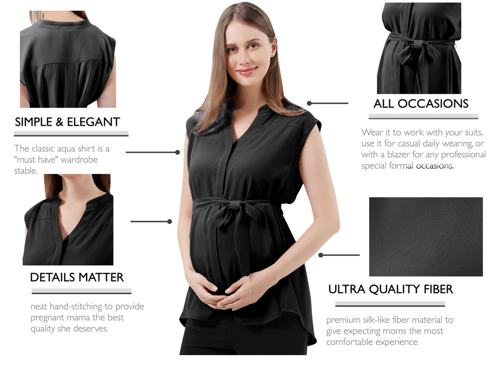 V-Neck Sleeveless Tie Front Maternity Blouse Tops and Blouses Alina Mae Maternity   