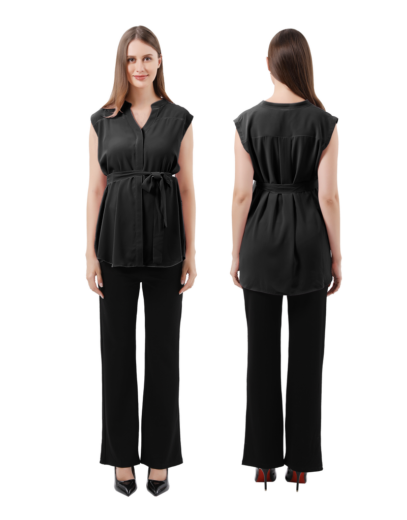 V-Neck Sleeveless Tie Front Maternity Blouse Tops and Blouses Alina Mae Maternity   