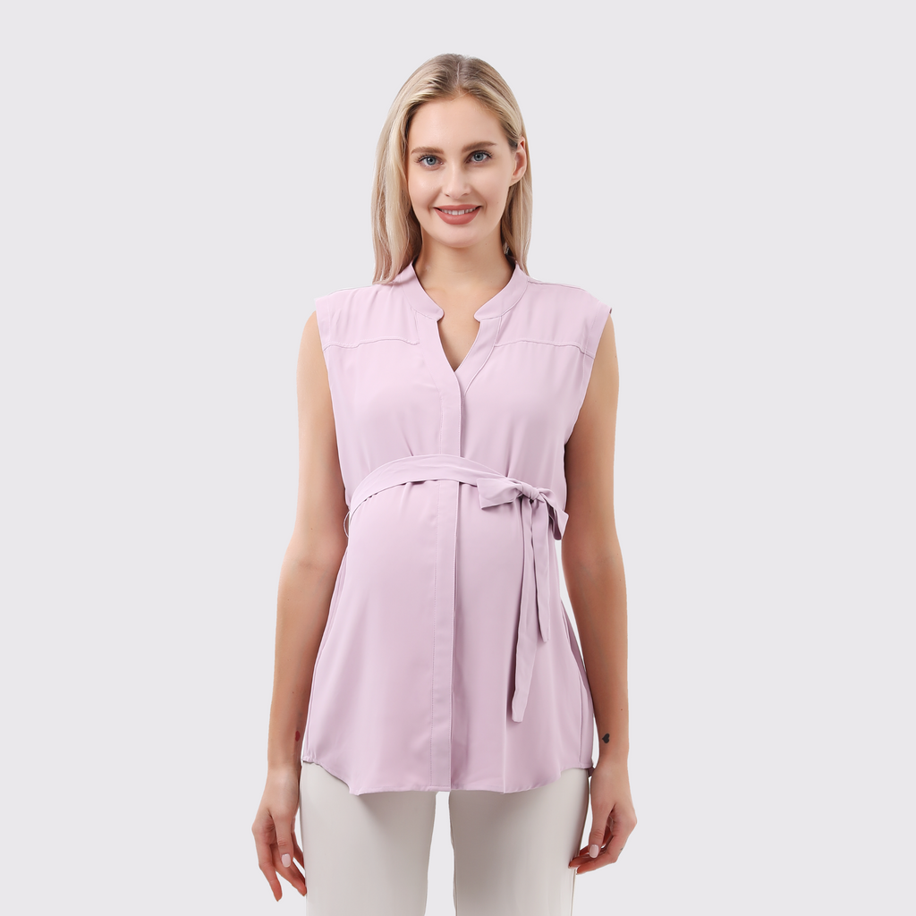 V-Neck Sleeveless Tie Front Maternity Blouse Tops and Blouses Alina Mae Maternity Lavender Large (12-14) 
